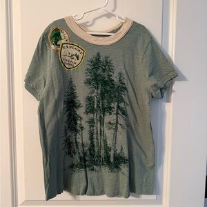 Pilcro from Anthropologie Green Tee with Forest and Patch Design
